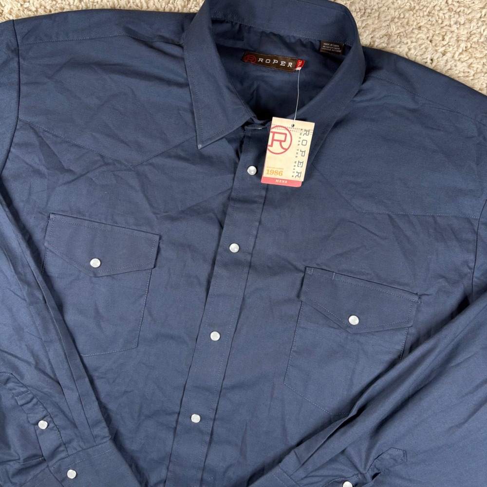 NWT Roper Men Western Shirt 3XL Navy Blue Pearl Snap Long Sleeve Ranchwear Rodeo
